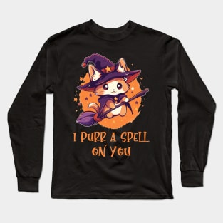 Funny Cat Pun Witch Spell Graphic Men Kids Women Halloween Long Sleeve T-Shirt